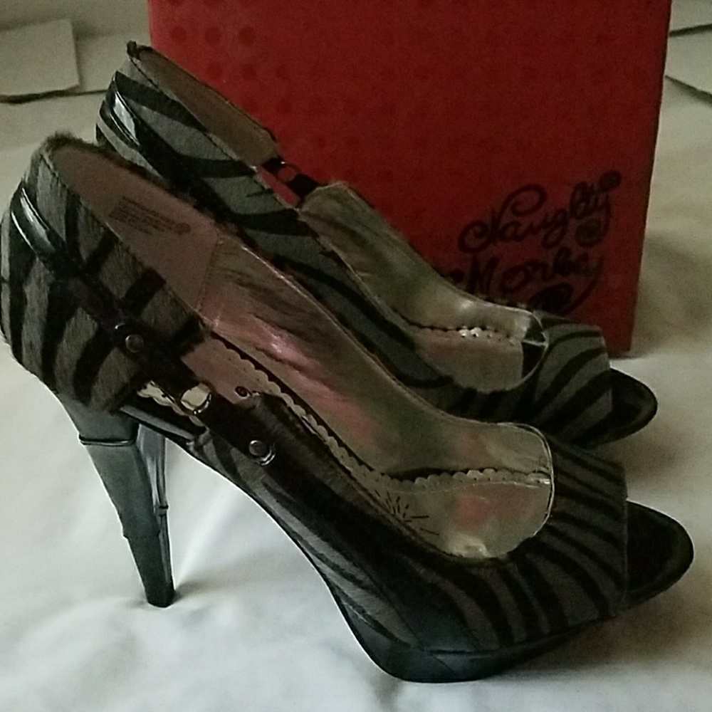 Naughty Monkey Gray & Black Zebra Peep Toes